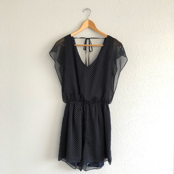 Gianni Bini Pants - Gianni Bini Navy White Polka Dot Romper